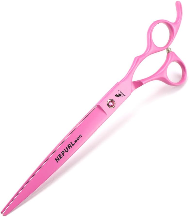 Pet Grooming Scissors Set Pink – 8.0in Straight and Curved Shears, 7.5in Thinning and Chunking Shears, Stainless Steel Sharp Blades with Comb and Storage Case for Dogs and Cats