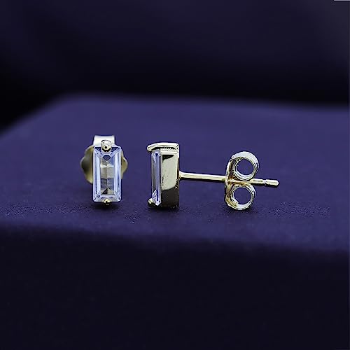 Baguette Cut Cubic Zirconia Dainty Stud Earring In 14K Yellow Gold Over Sterling Silver #TOP3