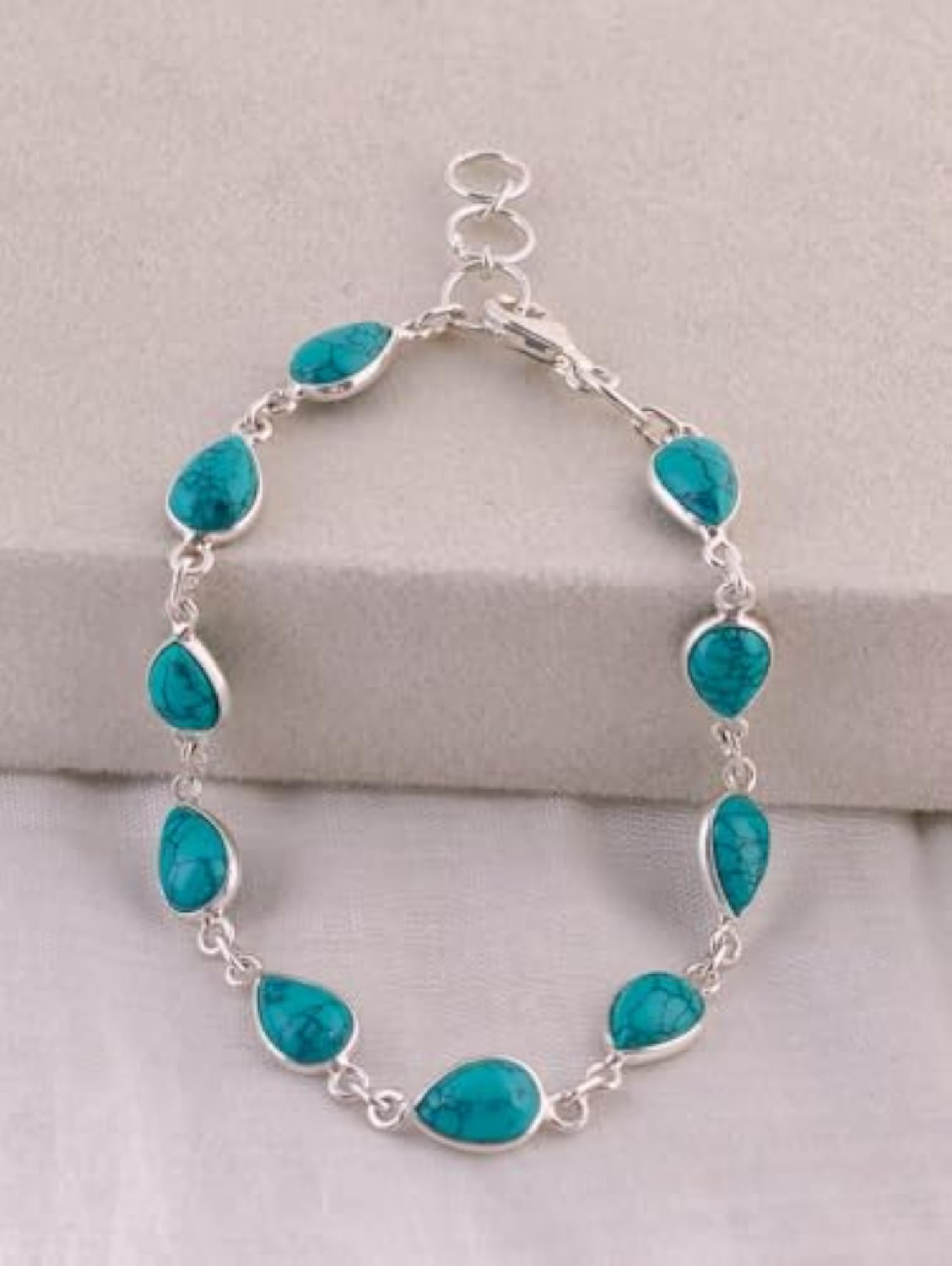 925 Silver Gemstone Bracelet with Teardrop Gemstones