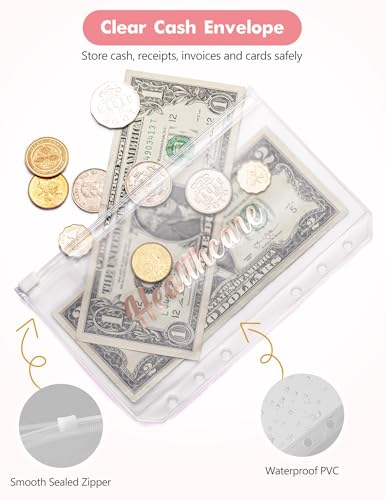 Image of A6 Budget Binder for Money Saving, PU Leather Budget Planner with 8 Cash Envelopes, Budget Sheets & Rose Gold Category Stickers, Money Organizer for Cash (Cherry Cream)