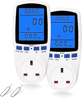 Electricity Usage Monitor, 2Pcs Power Monitor with Backlight LCD Display UK Plug, Multifunctional Watt Meter with 7 Monitoring Modes, Overload Warning