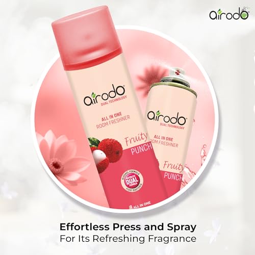 Image of Airodo Citrus Blast and Fruity Punch Air Freshener with Dual Technology,Easy Push and Spray, All in One Room Freshener for Home and Office Last Up to 30 Days (250ml, Pack of 2)