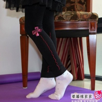 Girls Beautiful Black Ribbon Tights Leggings Pants for Age 6-7 Super Cute2