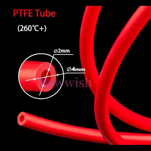Newwish Tubo PTFE, tubo de PTFE vermelho Teflon Bowden ID 2 mm X OD 4 mm PTFE tubulação para filamen