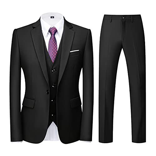 Mens Suits Regular Fit 3 Piece Tuxedo Blazer Jacket Vest Pants Formal Suit Set for Men Wedding Prom Casual