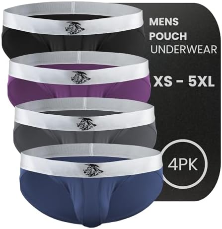 Real Men Ares-Accent Low-Rise Pouch Bikini Brief – 1, 3, 6 Pack with Size ABCD Pouch XS - 5XL, 4 Pack- Black/Gray/Blue/Wineberry, XL