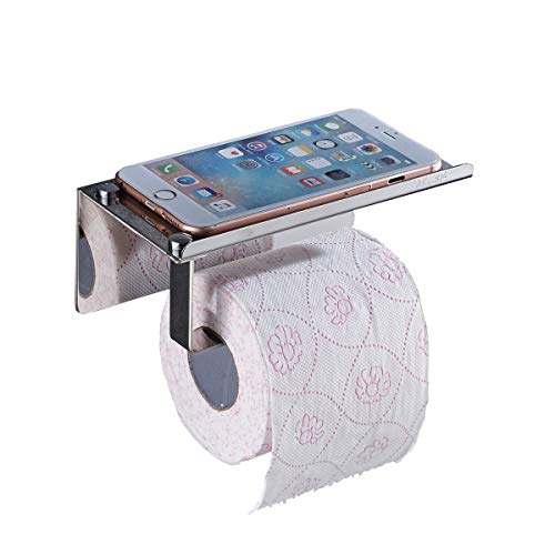 Preisvergleich Produktbild Flybath Toilettenpapierhalter mit Telefonablage Multifunktional SUS 304 Edelstahl Papierrollenhalter Wandmontage 3M Selbstklebend / Bohrung, Spiegel poliert