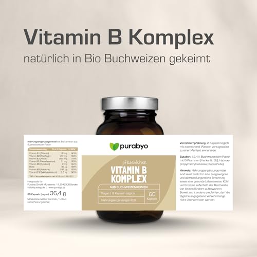 Vitamin B Komplex hochdosiert in Buchweizen | im Glas | natürlich | vegan | hochdosiert | Alle B Vitamine mit Vitamin B12 | vegan, laborgeprüft und in Deutschland hergestellt