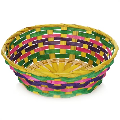 com-four® 10x Bastkorb in bunten Farben zur Dekoration - Osternest - Körbchen für Ostereier, Brötchen, Snacks und Schlüssel - Osterdeko - farbiger Brotkorb (Bunt - Rund-L - 10 Stück)