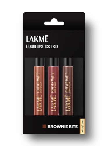 Image of Lakme Liquid Lipstick Trio- Brownie Bite, Forever Matte, Pack of 3, Light-weight, 16.8 ml