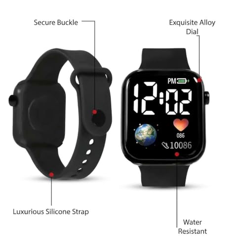 Image of Digital led Smart Watch with,Black Silicone Band, LED Display, Unisex Waterproof Watch