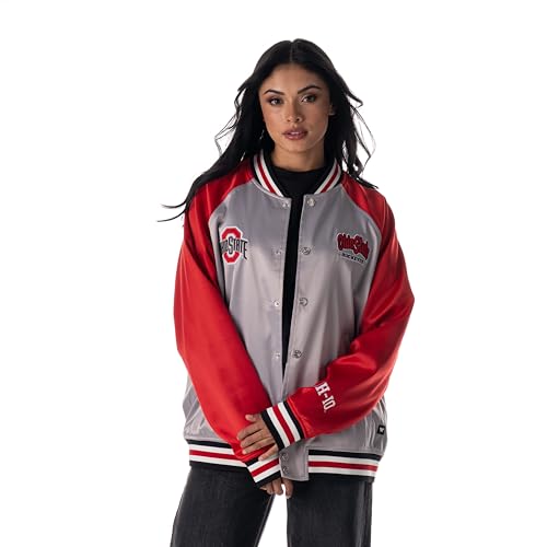 The Wild Collective Ohio State Buckeyes NCAA Officially Licensed Premium Raglan Satin Bomber X-Large