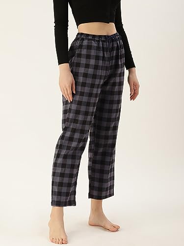 Image of KRYPTIC Women's 100% Pure Cotton Woven Pyjama | Mid Rise Relaxed Fit Full Length Nightwear Pant with Elasticated Drawstring Waistband & Side Pocket | Comfortable Lounge, Sleepwear & Casual Bottom Wear