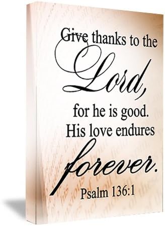FRAMED CANVAS PRINT Give thanks to the Lord, for he is good. His love endures forever Psalm 136:1 (16"x12") religious inspirational printed wall art plaque home decor sayings