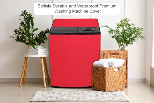 Image of Stylista Waterproof and Dustproof Polyester Washing Machine Cover Compatible for Godrej 7 Kg Semi-Automatic Top Loading WS EDGE CLS 70 5.0 PN2 GPGR, Red
