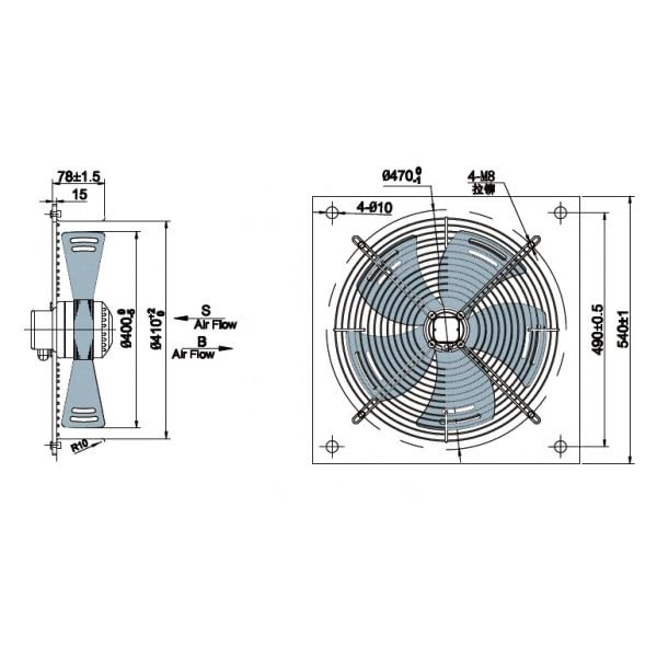 Bilake Extractor Helicoidal Empotrable Ø400 mm | 3980 m³/h - 180W | Ventilador Industrial de Pared en Acero IPX4