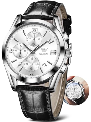 Image of OLEVS Men's Watches Brown Leather with Date,Casual Watches for Men,Large Face Watches Men,Chronograph Mens Watch,Sport Waterproof Business Dress Analog Quartz Men's Wrist Watches Reloj De Hombre