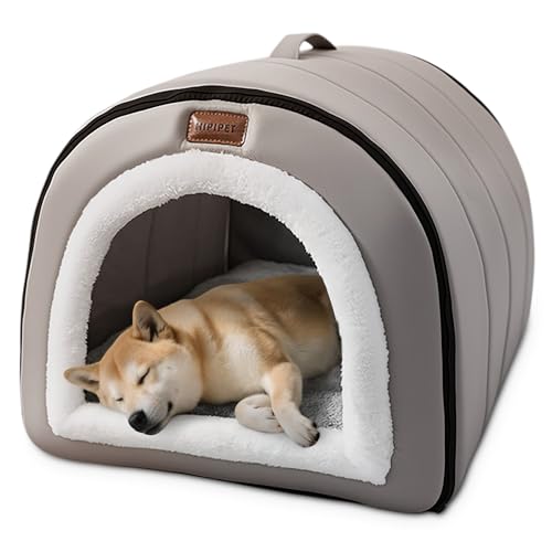 ALLSOPETS Cuccia Grotta per Cani, Letto Auto-Riscaldante 2-in-1 Pieghevole per Gatti e Cani di Taglia Piccola e Media, Casa Igloo Morbida a Tenda con Maniglie (Grigio Nebbia, L)