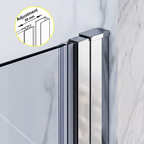 Elegant 34 In. W X 72 In. H Frameless Glass Shower Doors, Bi-Fold Pivot Swing Shower Door, 1/4 In. Fold Clear Glass Panel, Chrome Finish #TOP4