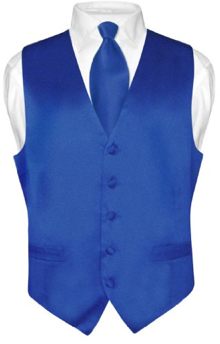 Men's SILK Dress Vest & NeckTie Solid ROYAL BLUE Color Neck Tie Set