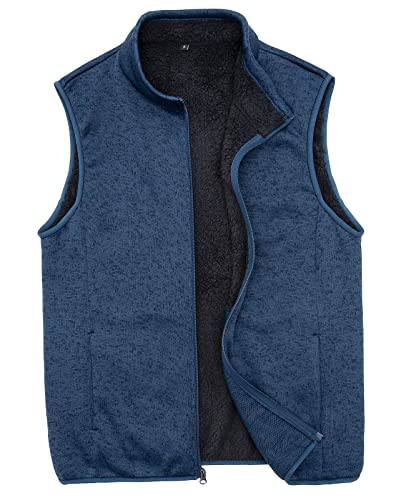 Bonnroth Mens Windproof Sweater Fleece Vest For Men Full Zip Stand Collar Sherpa Lined Hiking Sleeveless Jacket Outerwear With Pocket Navy Heather L #TOP28