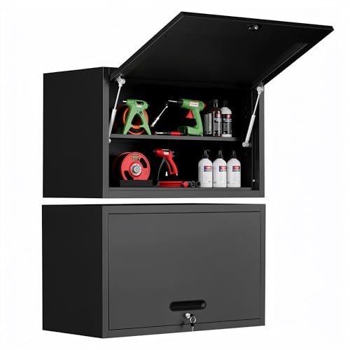 Image of Wall Mounted Metal Storage Cabinet, Garage Hanging Tool Cabinet