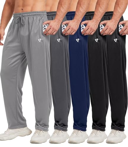 lomsoe 5 Pack Mens Sweatpants Open Bottom Joggers for Men with Zip Pockets Loose Fit Mesh Athletic Pants for Running,Casual(Black,Black,Dark Gray,Navy,Light Gray,M)