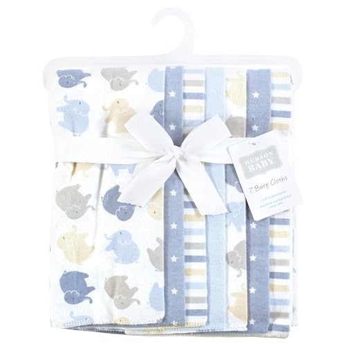 Image of Hudson Baby Unisex Baby Cotton Flannel Burp Cloths 7-Pack, Multi Color Boy Elephant, One Size