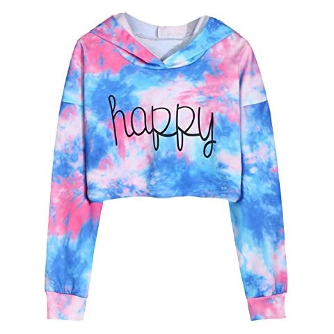 Baby Girls Hoodie Crop Sleeve Tops Pullover Tie-Dye Long Kids Hoodies Sweatshirts Tops Girls Teen Girls Tops (Blue, 11-12 Years) Cover