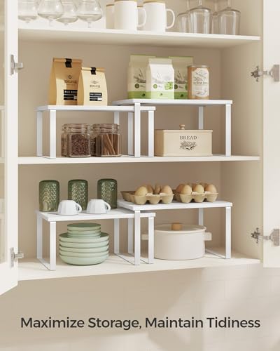 image for SONGMICS Cabinet Organizer Shelf, Set of 4 Kitchen Counter Shelves, Ki