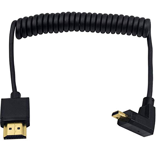 Image of Duttek 4K Coiled 90 Degree HDMI to Micro HDMI Cable 1FT-4FT, Extreme Slim Down Angled Micro HDMI Male to HDMI Male Coiled Cable for 1080P, 4K, Ultra HD, 3D
