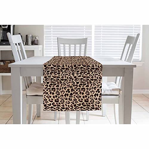Hosnye Table Runner Brown Leopard Pattern,Cotton Linen Table Runner Decoration For Kitchen Family Dinner Table Holiday Party Farmhouse Style 13 X 72 Inch #TOP2