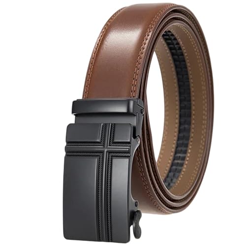 Men's Black Double-Sided Leather Belt With Ratchet And Sliding Mechanism, Box Dark Brown 1 130cm