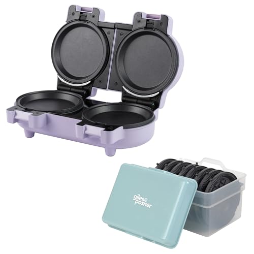 Giles & Posner Double Waffle Maker & Storage Box – 1100W Dual Snack Maker with Removable Non-Stick Plates, Includes 4 Waffle & 4 Snack Plates, Easy to Clean, Durable Container for up to 8 Plates