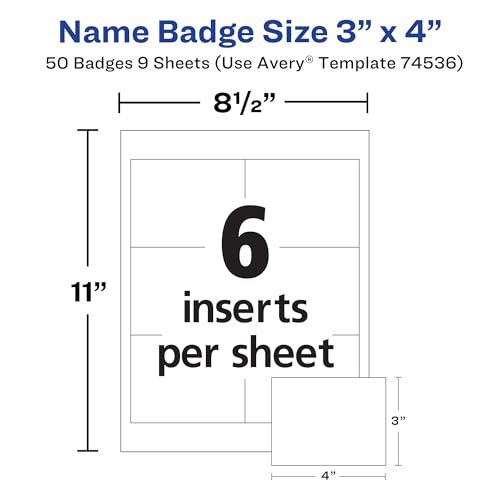Image of Avery Customizable Name Badges, Clip Style, 3 inch x 4 inch, Clear Name Tag Holders, White Laser /Inkjet Printable Inserts, 50 Count (74536) (Pack of 5)