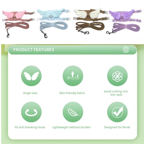 Image of Ferret Harness and Leash with Adjustable Buckle for Small Pets, Soft Breathable Walking Vest with Angel Wings for Guinea Pig, Bunny, Rabbit, Kitten, Chinchilla (Blue)