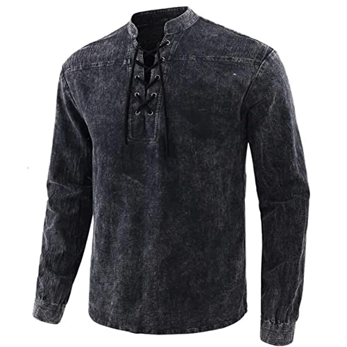 Chemise à lacets coton homme sans bouton serré col rond