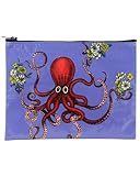 Blue Q Zipper Pouch Cosmetic Bag for Women, Travel and Everyday Essentials, Purse Accessory Storage for Makeup or Toiletries, Made from 95% Recycled Plastic, Octopus, 7.25
