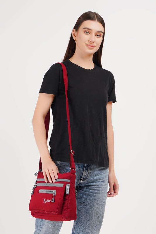 Image of Lasso Stylish Multi-Pocket Crossbody Waterproof Sling Bag For Women with Adjustable Strap | Stylish Ladies one side bag and purse for women & girls | 5 L Capacity & 5 Multiple Pockets with Zip