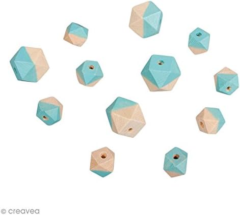 Wooden beads - Diamond Two-Tone Turquoise Blue India - 2 Sizes - 12 pcs, Blue,Turquoise - Image 3