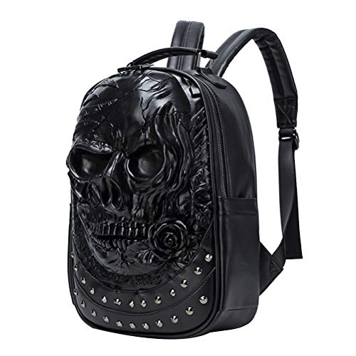 Mochila de hombro de cuero con calavera 3d de remache de hollywood punk men de en relieve