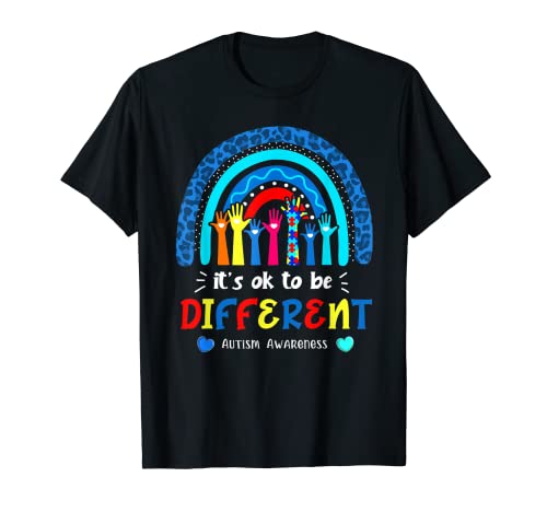 È Ok To Be Different Autismo Consapevolezza Leopard Rainbow Kid Maglietta