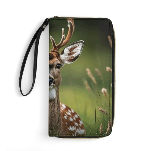 Women Wallets Cute Deer Leather Wallet for Women Thin Wallet with Zipper Pocket Card Holder