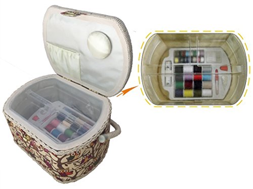 Michley Large Premium Owl-patterned Sewing Basket with 41-PC Sewing Kit, 10.5-inches by 8-inches by 6.7-inches