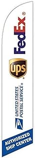 FedEx UPS United States Postal Service Authorized Ship Center Feather Flag Eye Catching Banner Sign for Business and Marketing Replacement Flag Only Without Hardware