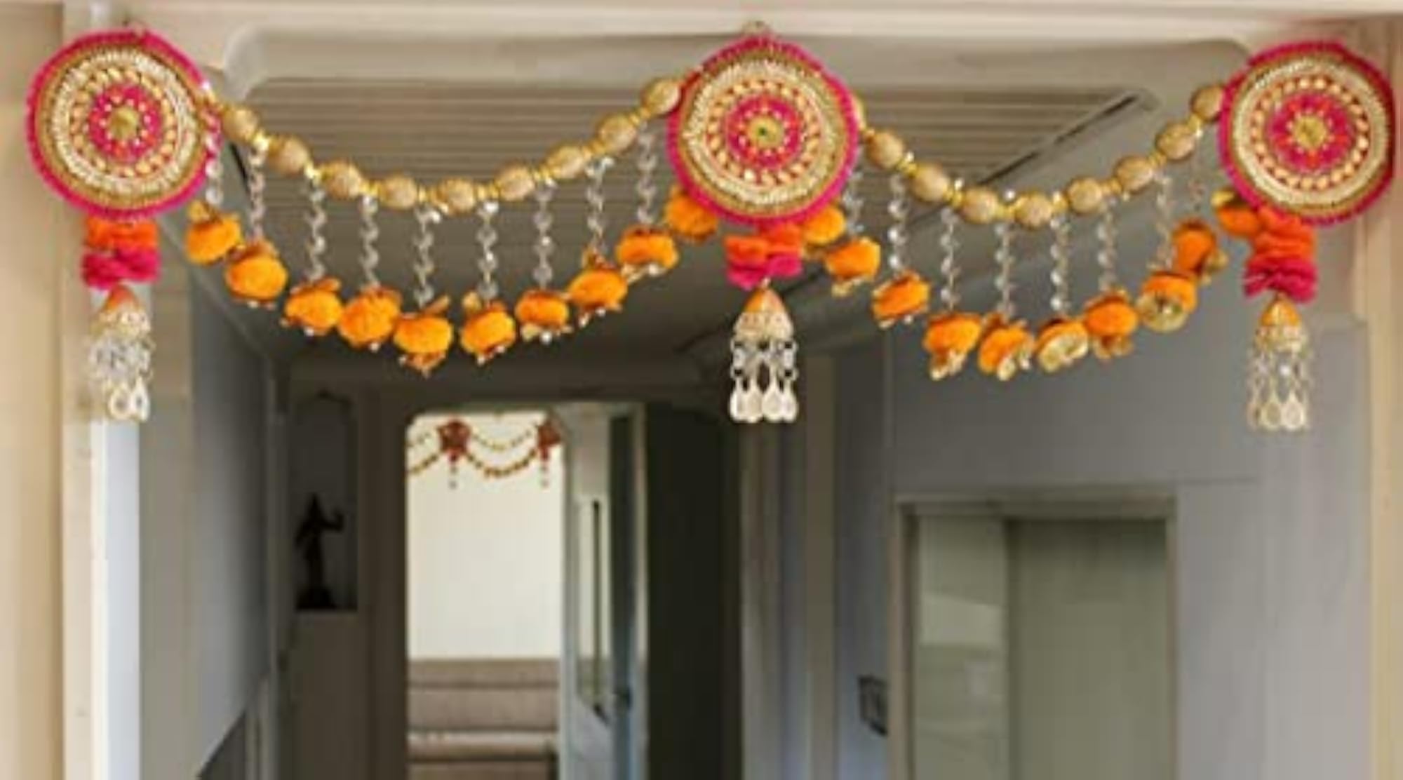 Metal Multi Colour Crystal Chain Toran, Decorative Hanging