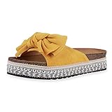 SCARPE VITA Damen Sandaletten Pantoletten Ethno Schuhe Plateau Sommersandaletten Nieten Ethno Plateauschuhe 200011 Dunkelgelb Dunkelgelb Gelb 38