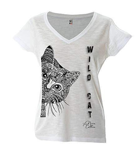 T-shirt fiammata blanche femme Wild Cat idéal pour vos sorties rock et branchées
