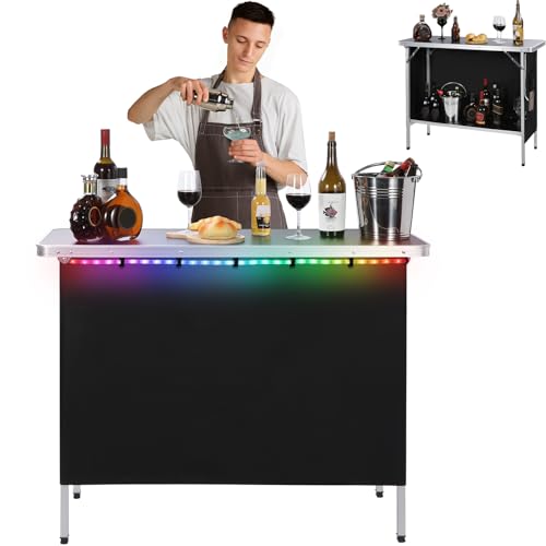 REDCAMP Portable Bar Table with Multi-Color LED Lights, Pop Up