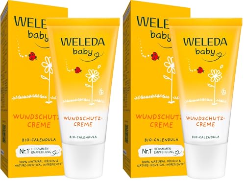 WELEDA Bio Baby Calendula Wundschutzcreme 30ml - Naturkosmetik Babypflege Windelcreme schützt empfindlicher Babyhaut im Windelbereich. Natürliche Hautpflege hilft bei gereizter Haut & Windelausschlag